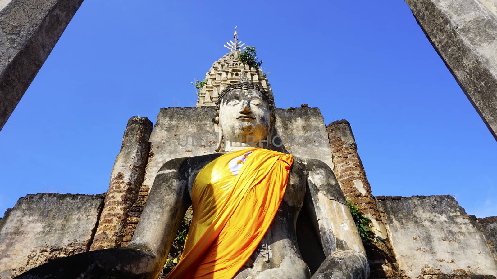 Buddha statue sculpture at temple in Sukhothai world heritage
