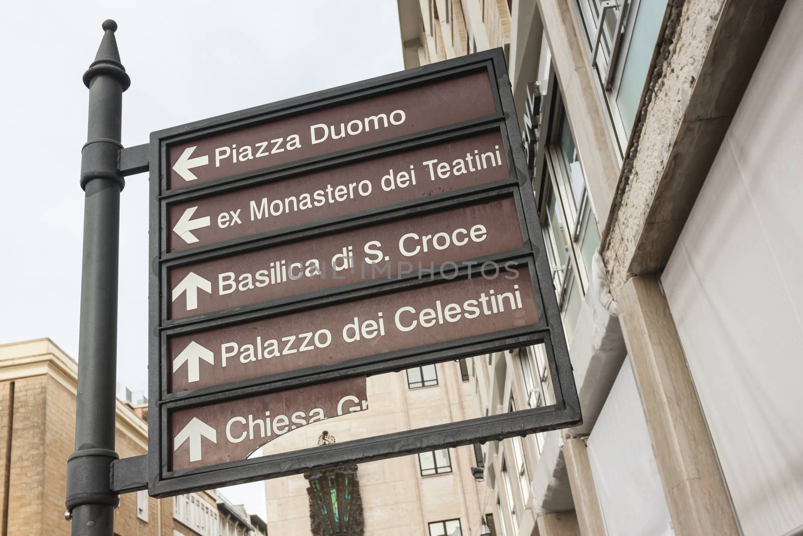 Signals of monumental signs in downtown Lecce.È the main town of the Salento peninsula, a reference point for tourism and culture