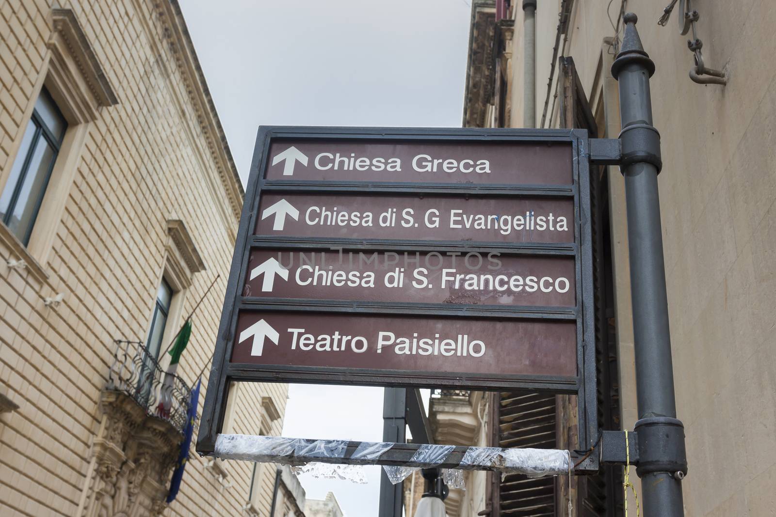 Signals of monumental signs in downtown Lecce.È the main town of the Salento peninsula, a reference point for tourism and culture