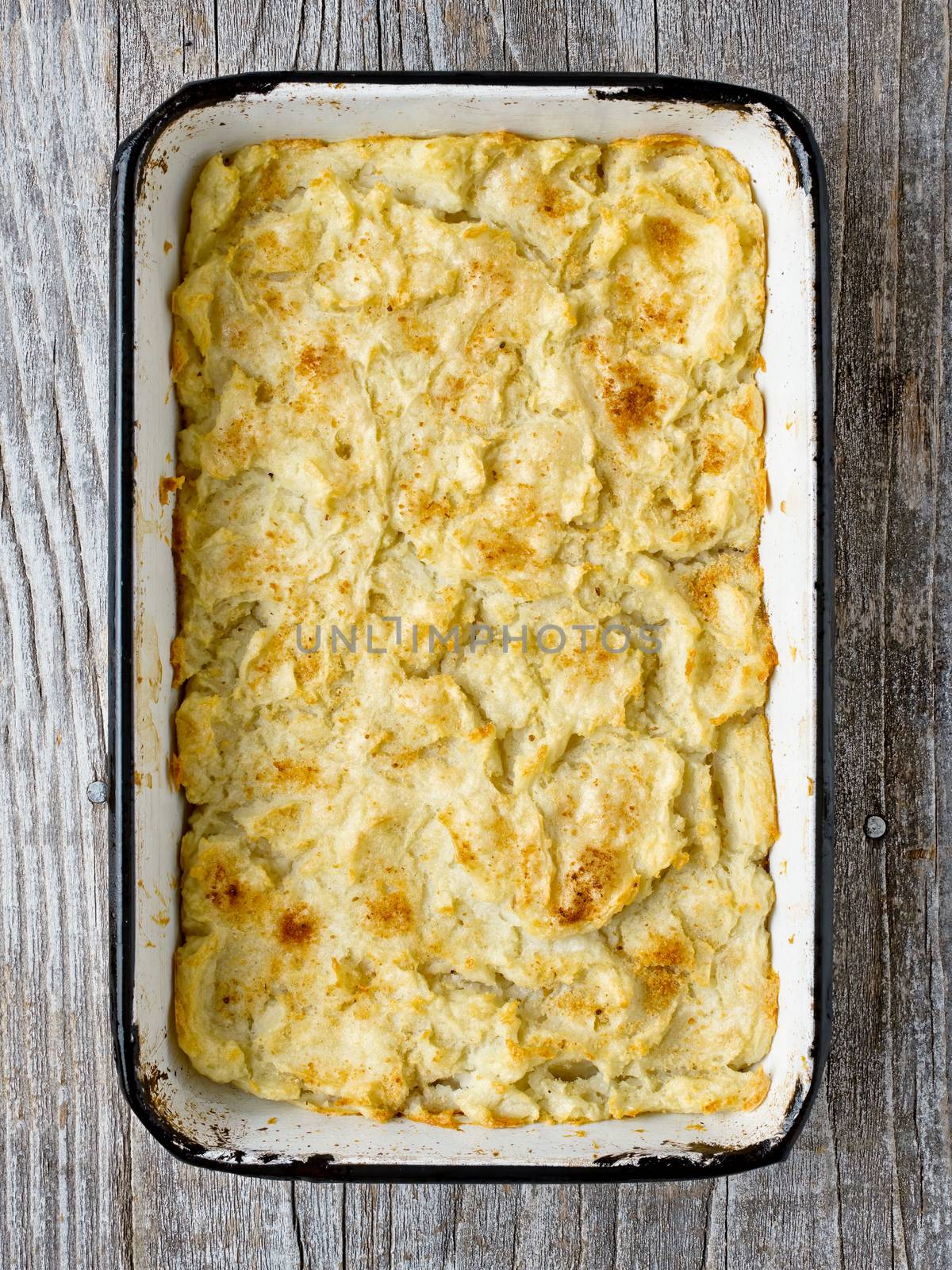 close up of rustic english fish pie