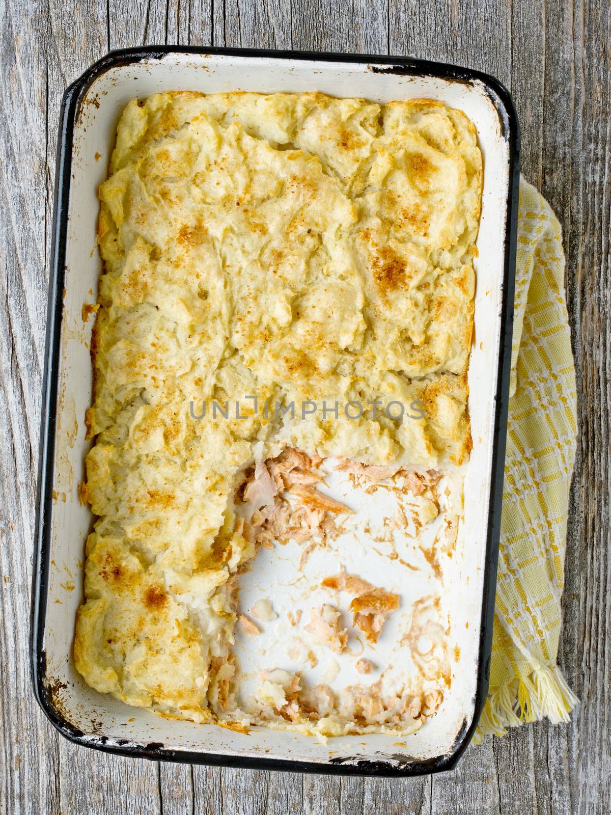 close up of rustic english fish pie