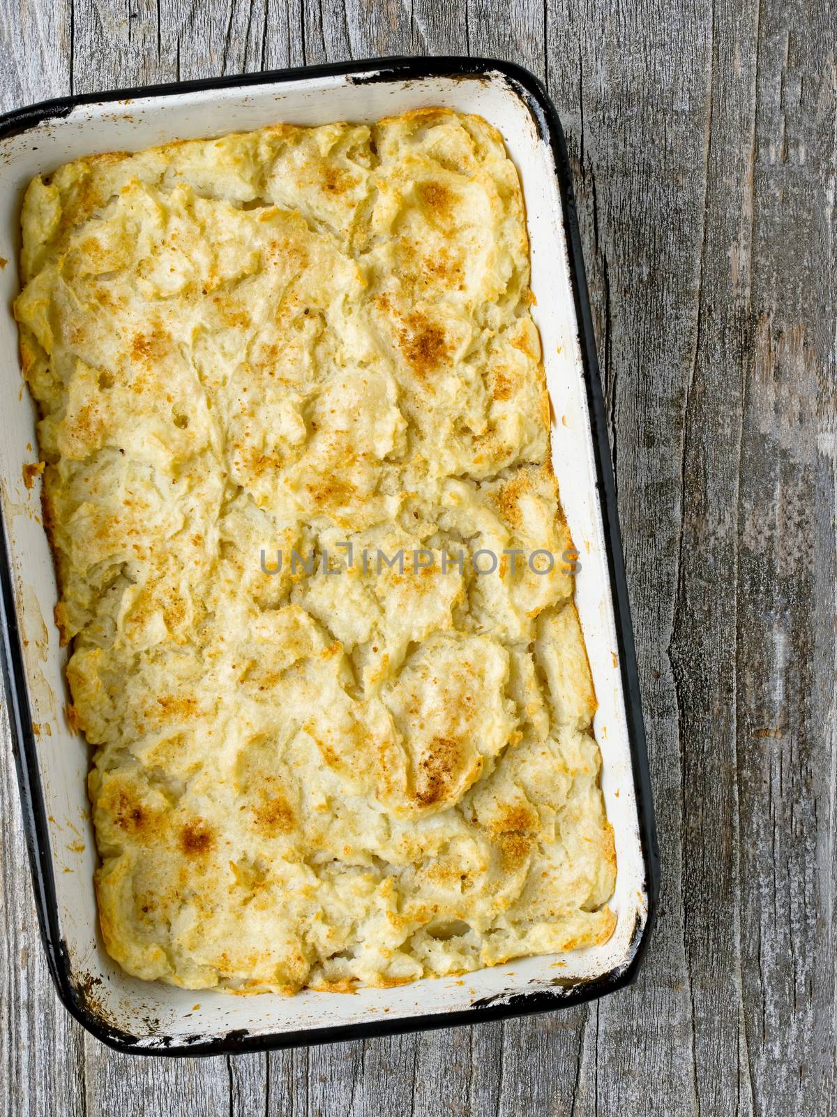 close up of rustic english fish pie