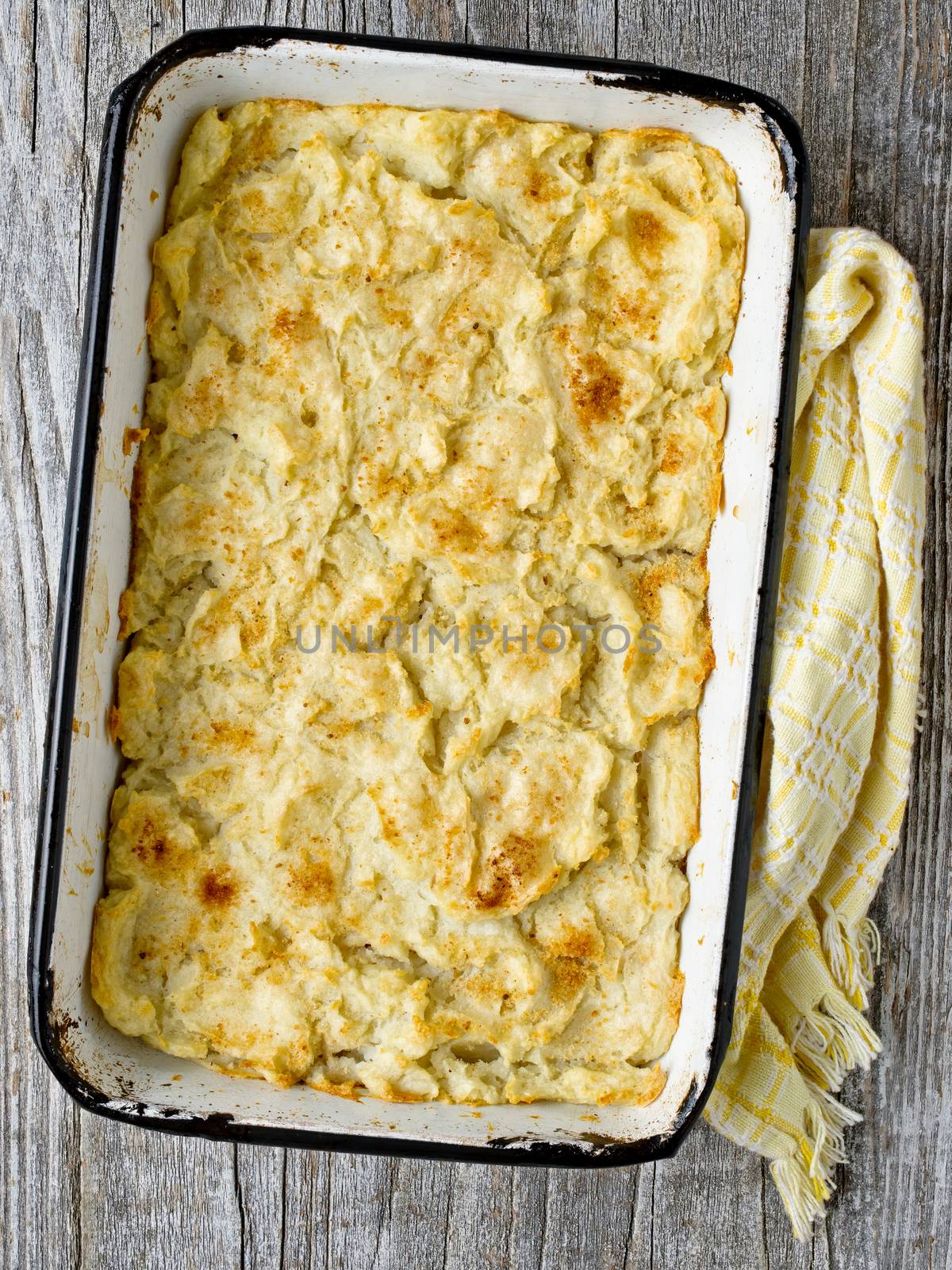 close up of rustic english fish pie