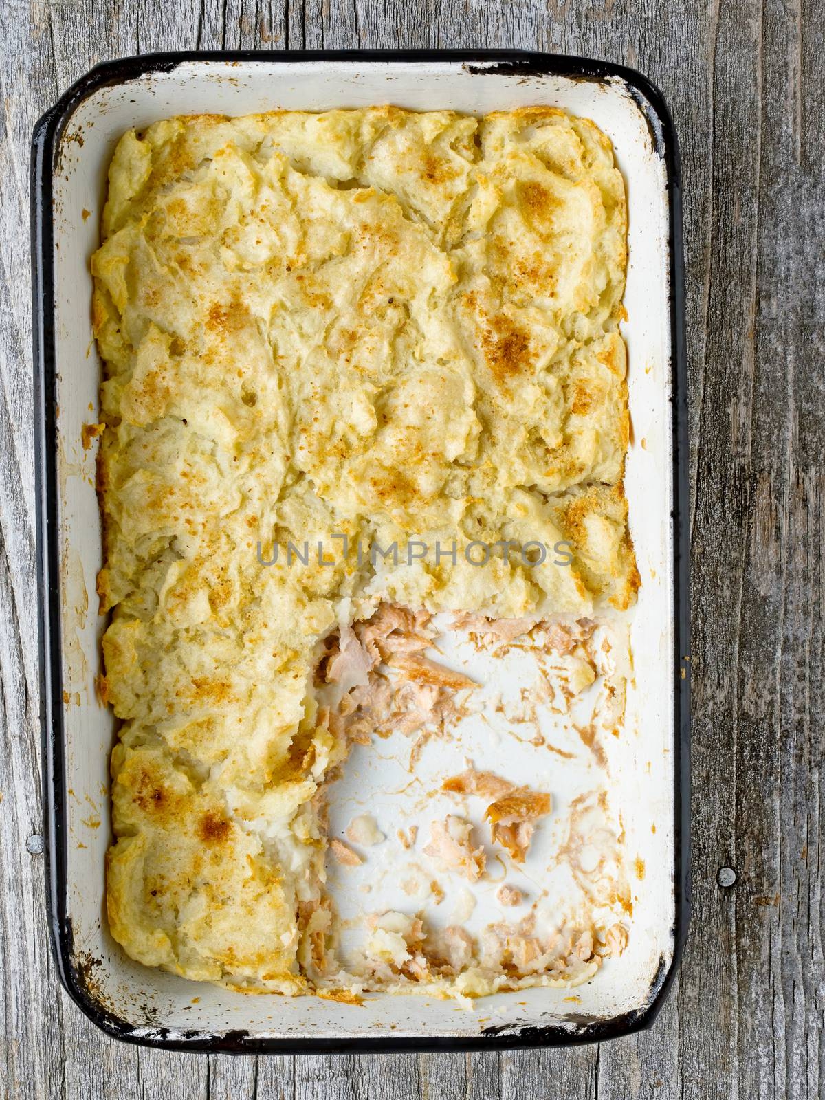 close up of rustic english fish pie