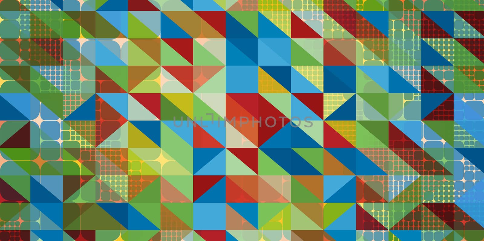 Abstract bright graphic art pattern background full of squares and triangles.
