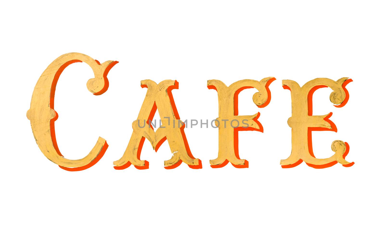 Isolated Vintage Retro Painted Cafe Sign On A White Background