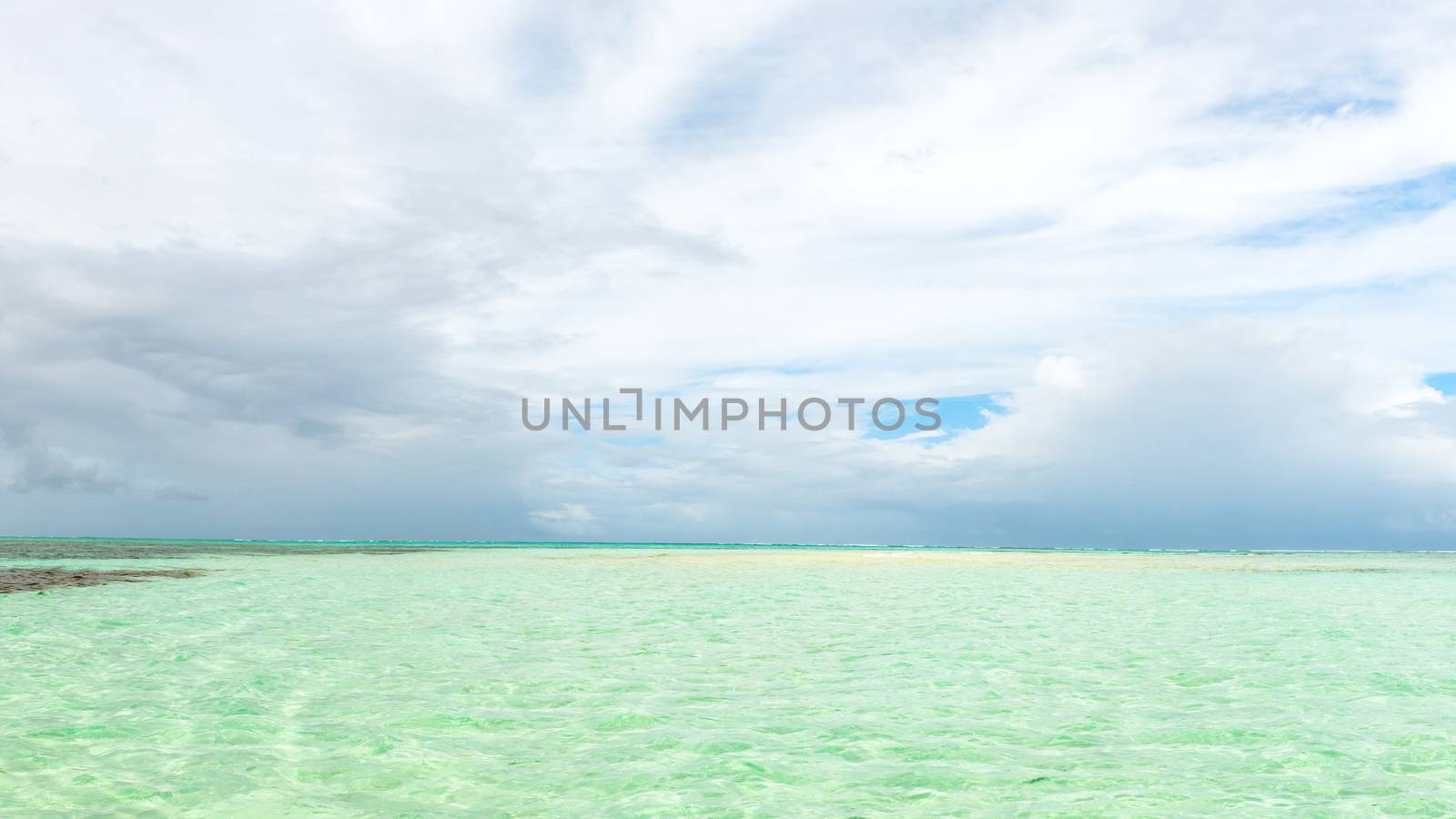 Nylon Pool in Tobago tourist attraction shallow depth of clear sea water covering coral and white sand panoramic view by Altinosmanaj