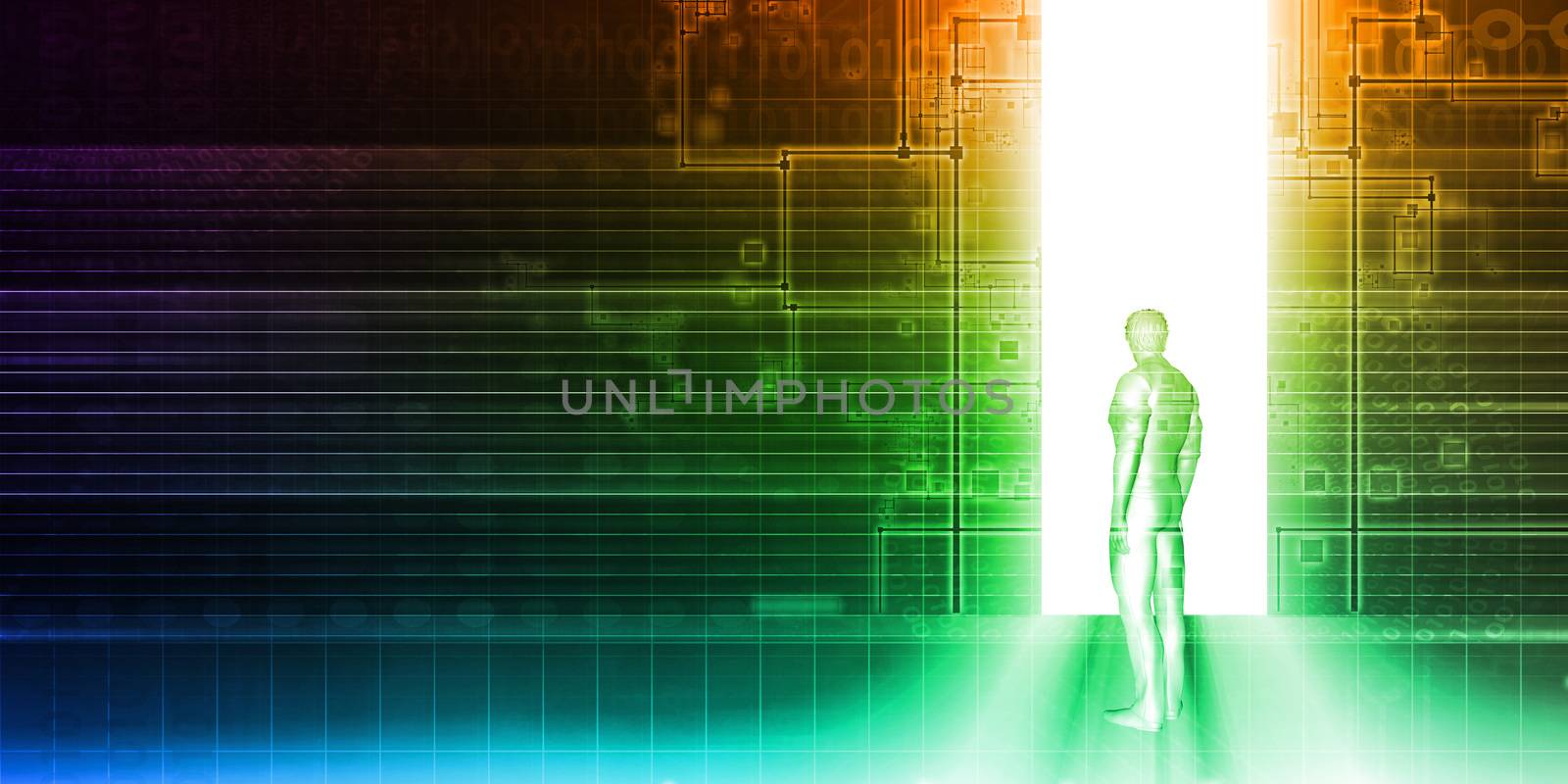 Man Standing In Front of Technology Portal as Background