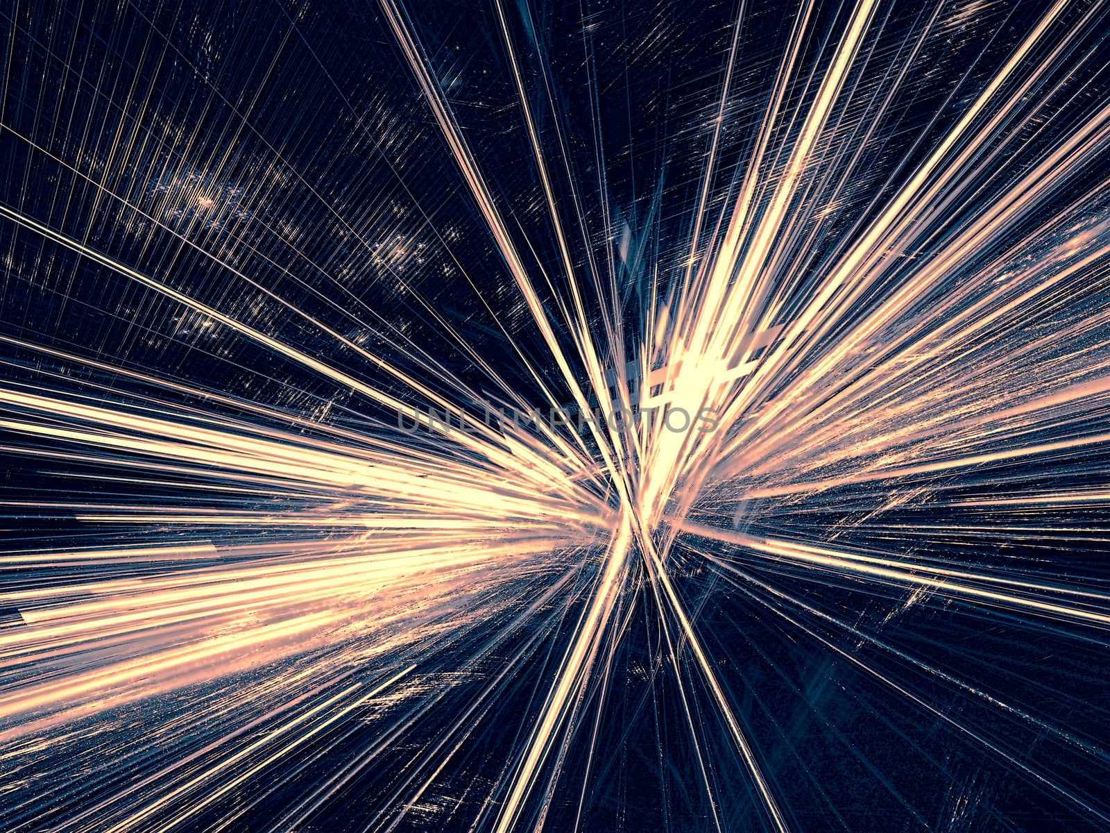 Abstract rays burst - computer-generated image. Fractal geometry: glowing lines like star. Technology background for covers, banners, web design.