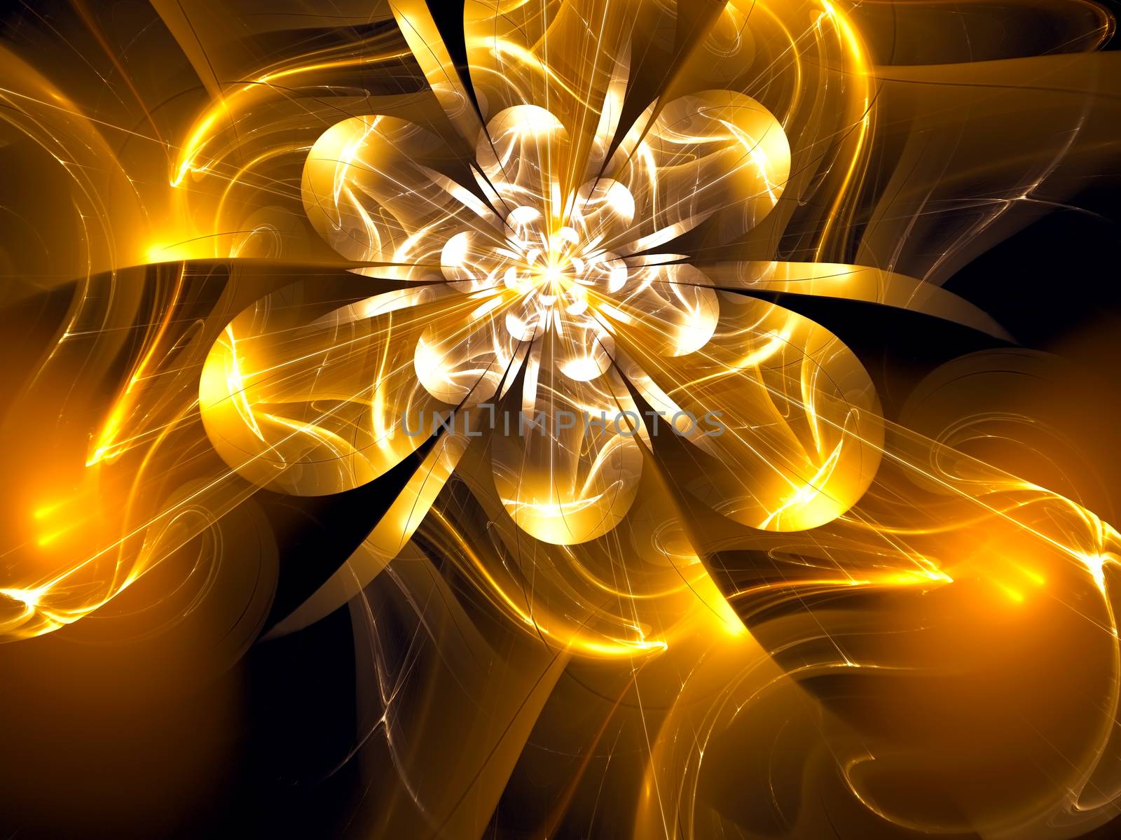 Fractal glass flower - abstract computer-generated image. Digital art: bright glossy petals on a wavy background. For cards, posters, banners.
