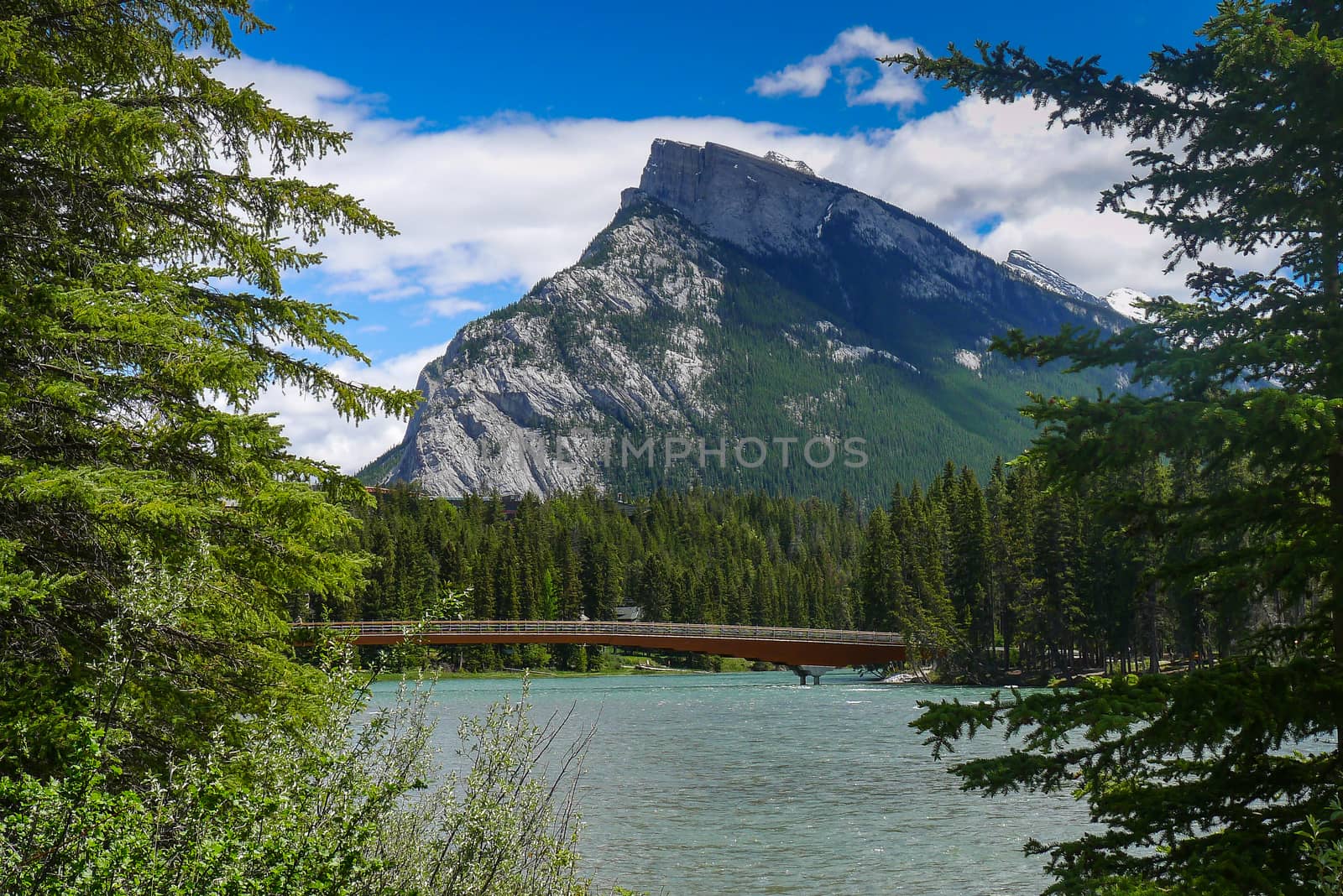Bow River running around and through Banff with Mount Norquay by chrisukphoto