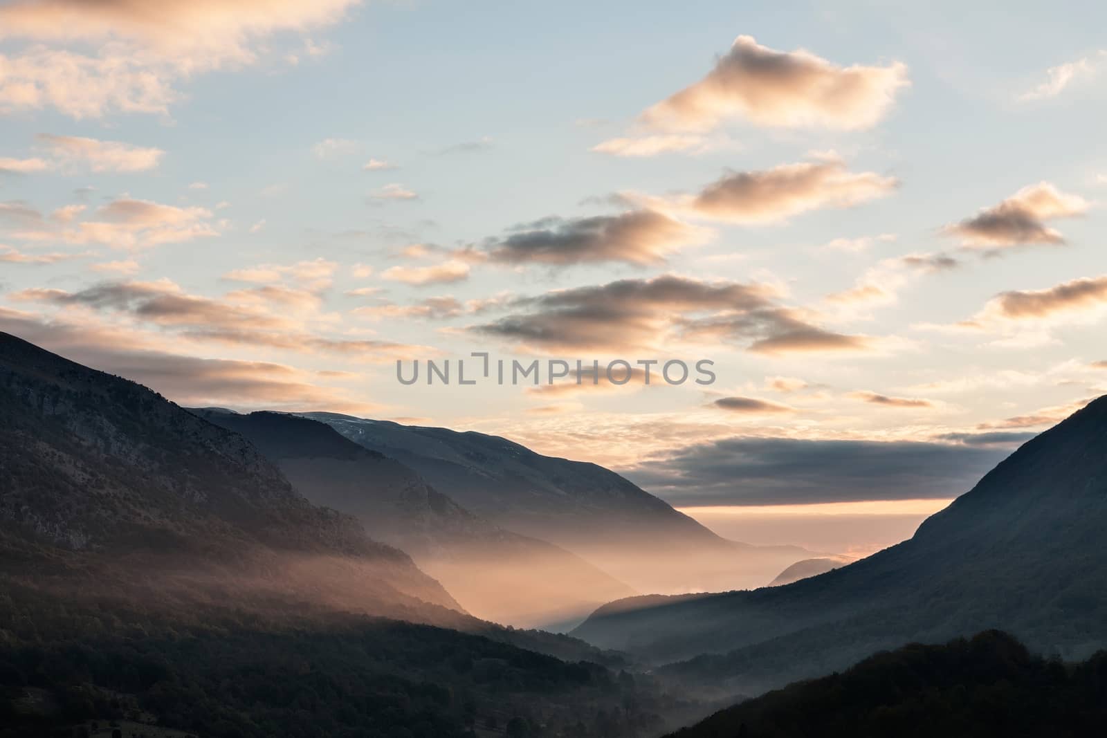 Beautiful sunrise in the park of Abruzzo, Italy