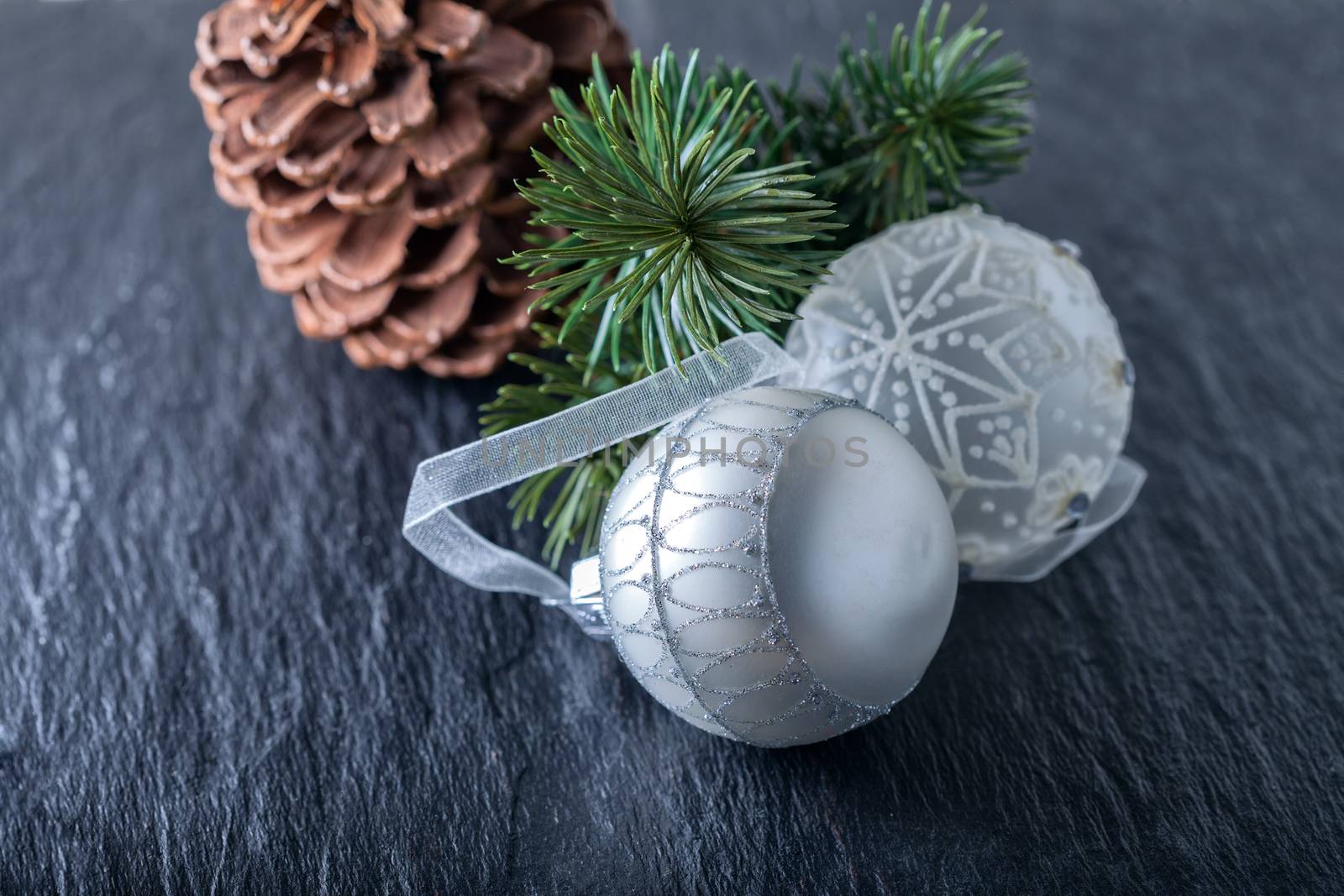 Christmas Symbols including toys on a wooden background.