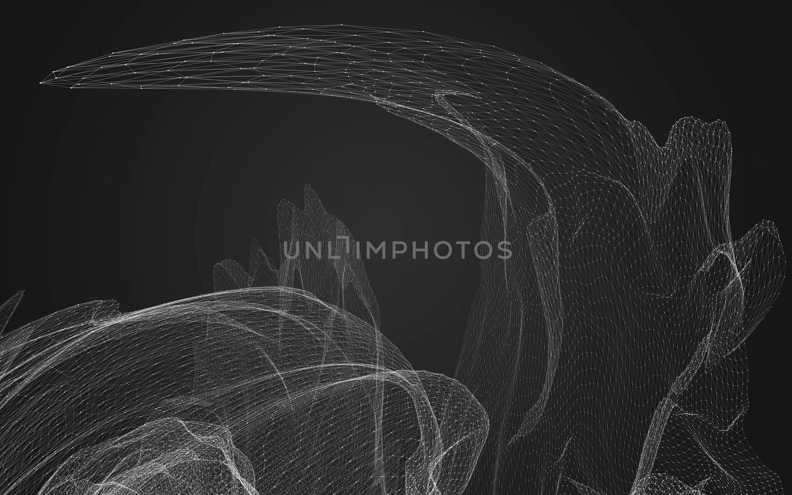 Abstract polygonal space low poly dark background with connecting dots and lines. Connection structure. 3d rendering