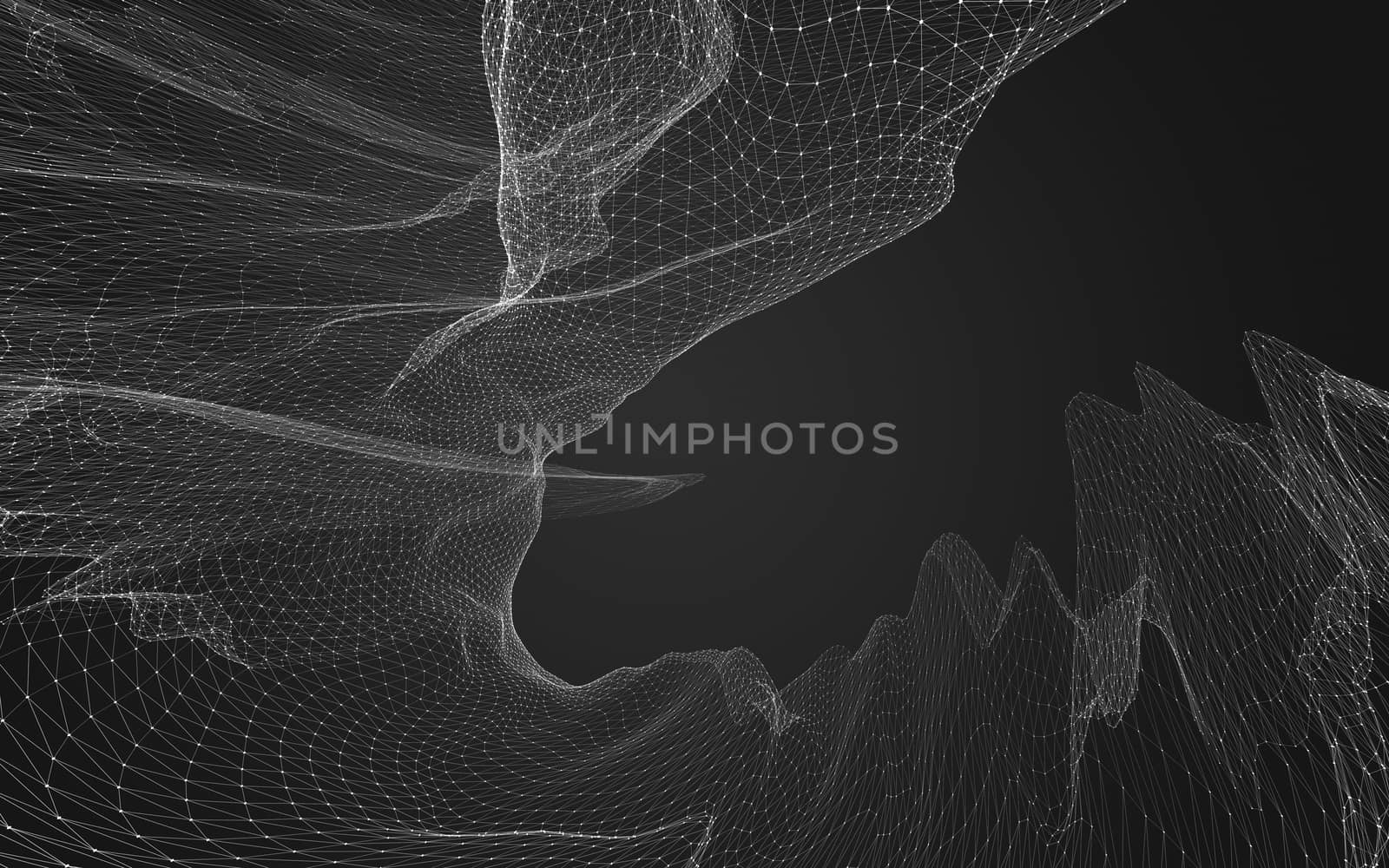 Abstract polygonal space low poly dark background with connecting dots and lines. Connection structure. 3d rendering