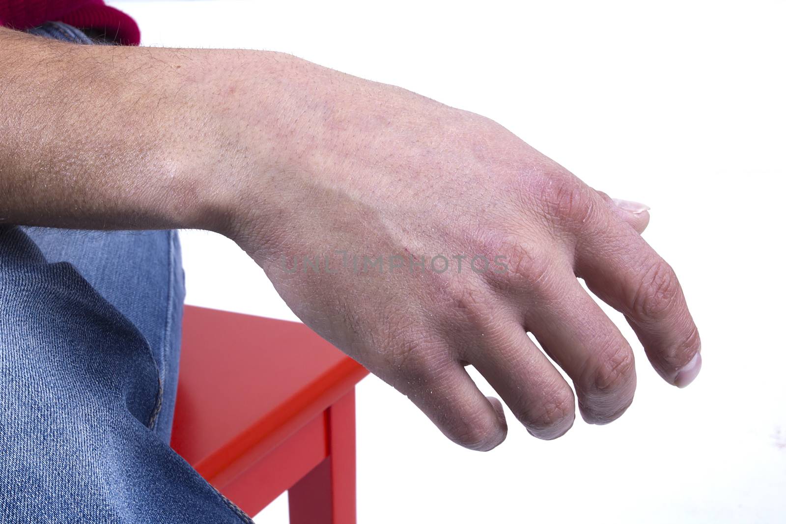 Empty open man hand on white background