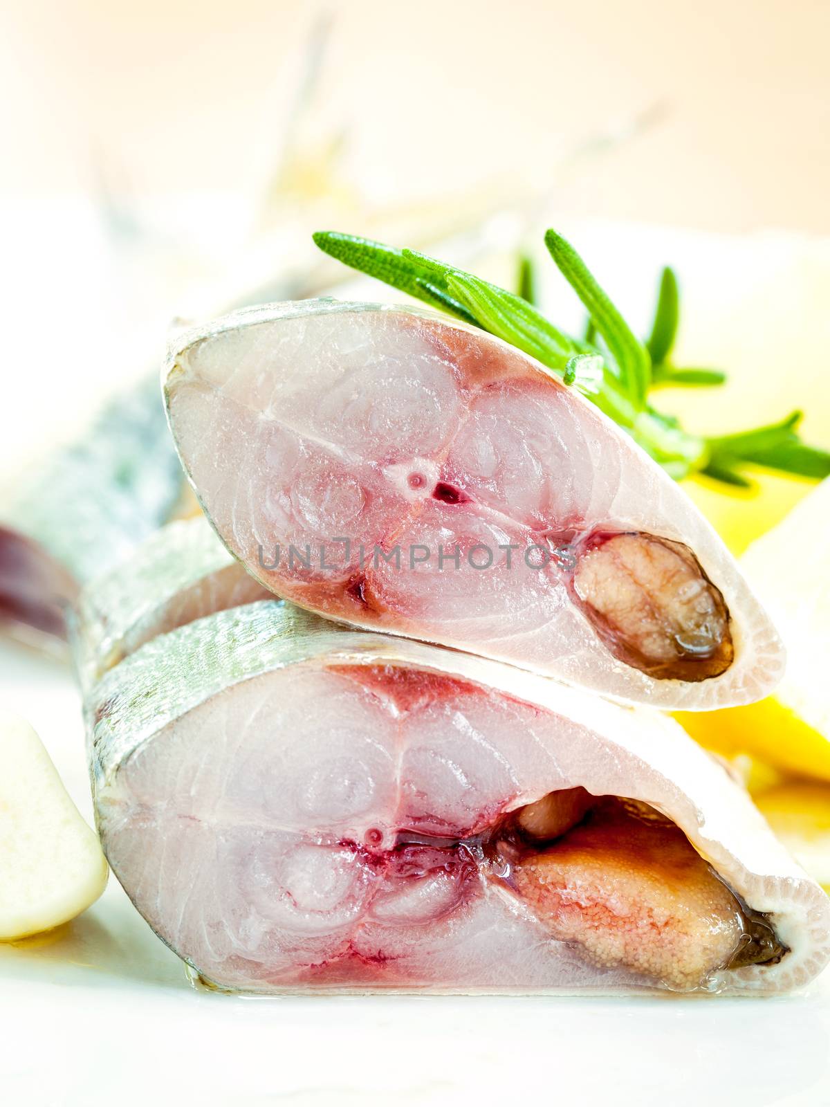 Fresh cutting Mackeral in olive oil with garlic and rosemary on  by kerdkanno