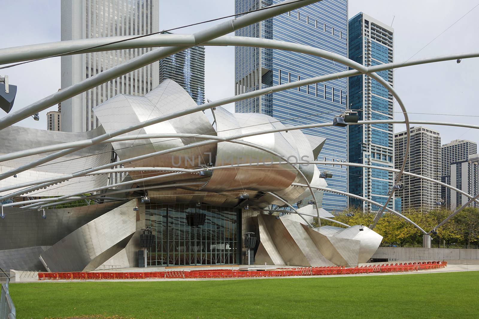 Chicago, IL, USA, Jay Pritzker Pavilion in Millennium Park in Chicago, Illinois.It serves as the centerpiece for Millennium Park and the new home of the Grant Park Symphony Orchestra