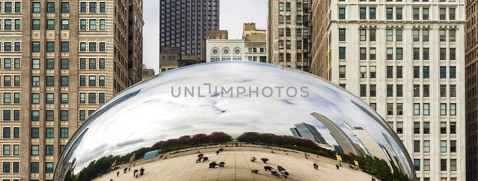 Chicago, IL, USA, october 27, 2016: Cloud Gate in Millennium Park in Chicago. The Cloud Gate is a major tourist attraction and a gate to traditional Chicago Jazz Fest.