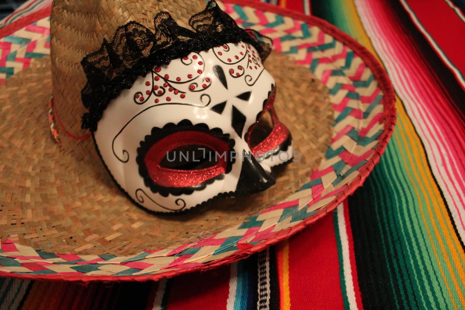 Mexico poncho sombrero skull background fiesta cinco de mayo decoration bunting flag