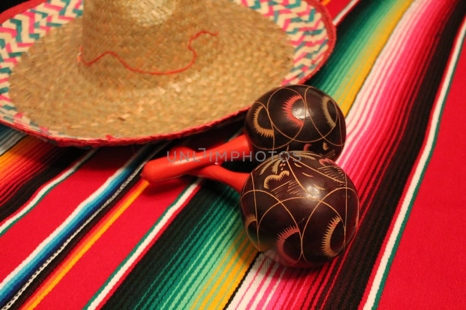 Mexico poncho sombrero maracas background fiesta cinco de mayo decoration bunting flags