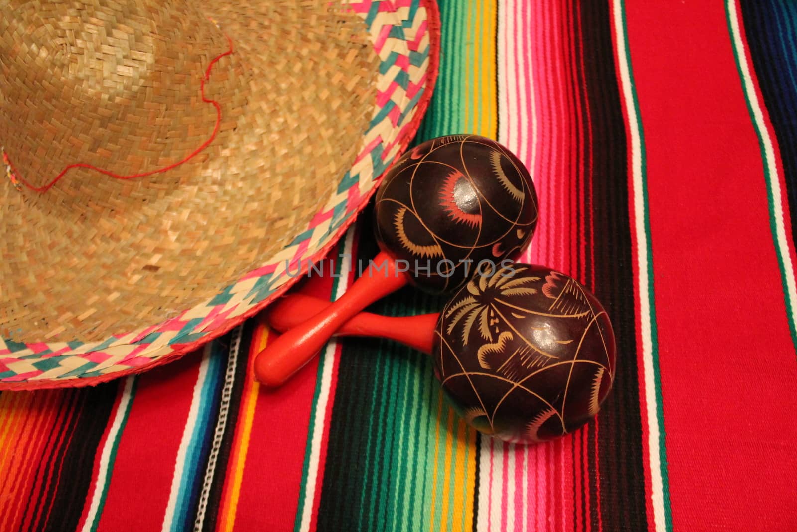 Mexico poncho sombrero maracas background fiesta cinco de mayo decoration bunting flags