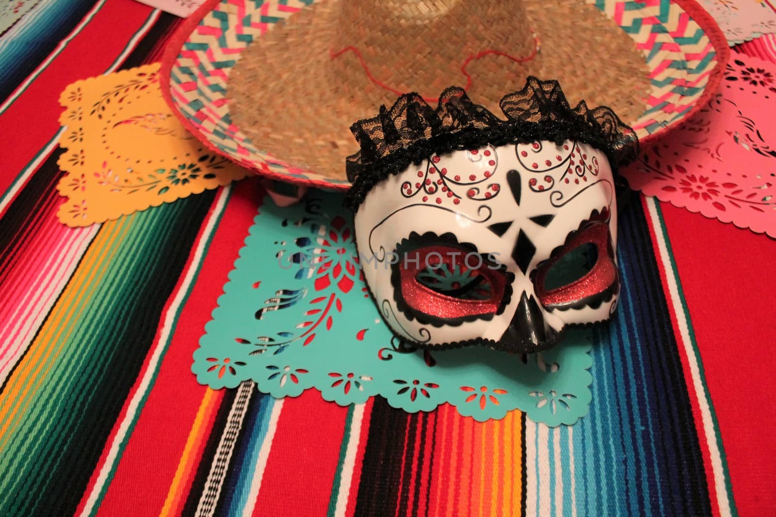 Mexico poncho sombrero skull background fiesta cinco de mayo  by cheekylorns