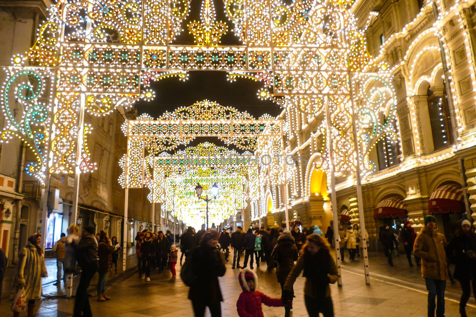 Russia.Moscow 2016 .Gum (store) next to the Kremlin in the New Year lighting design