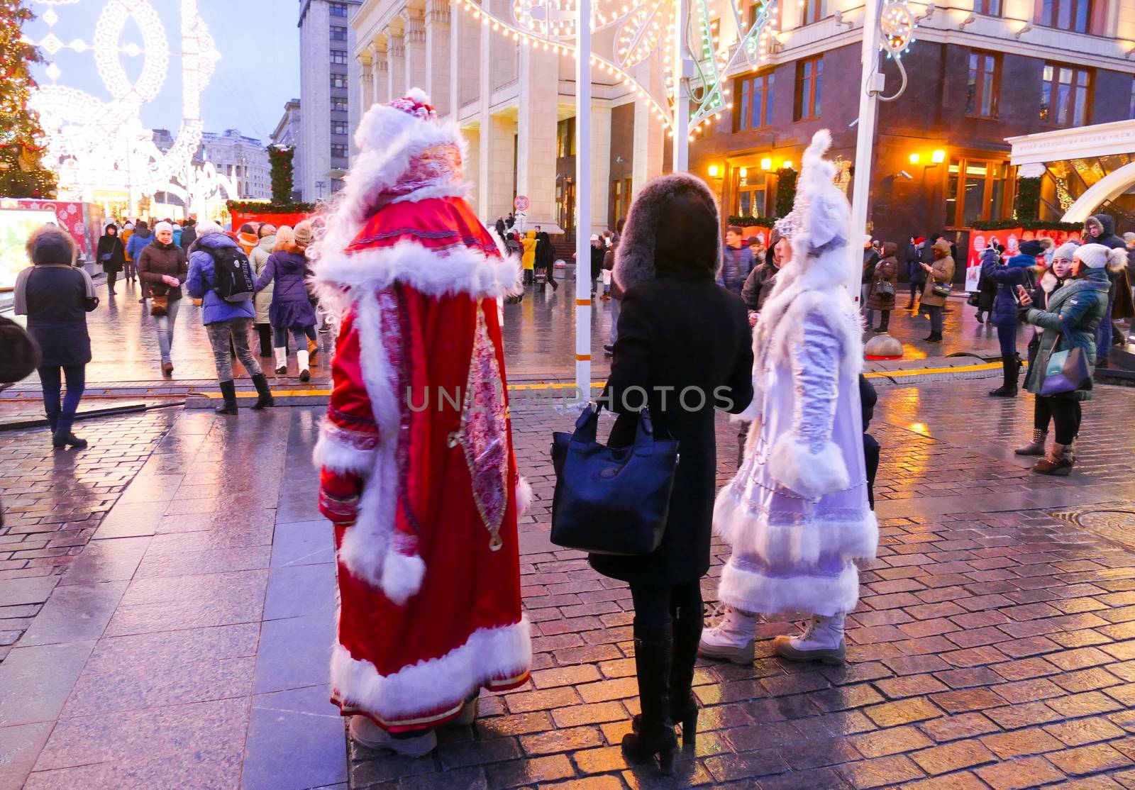 Russia Moscow in December 2016. Snow Maiden Santa Claus ready to be photographed