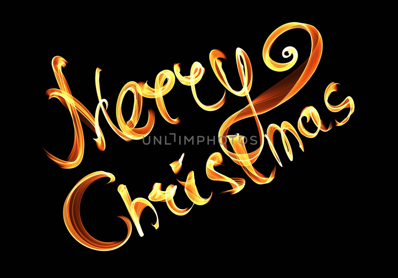 Merry Christmas isolated text written with flame fire light on black background. Violet and Yellow color by skrotov