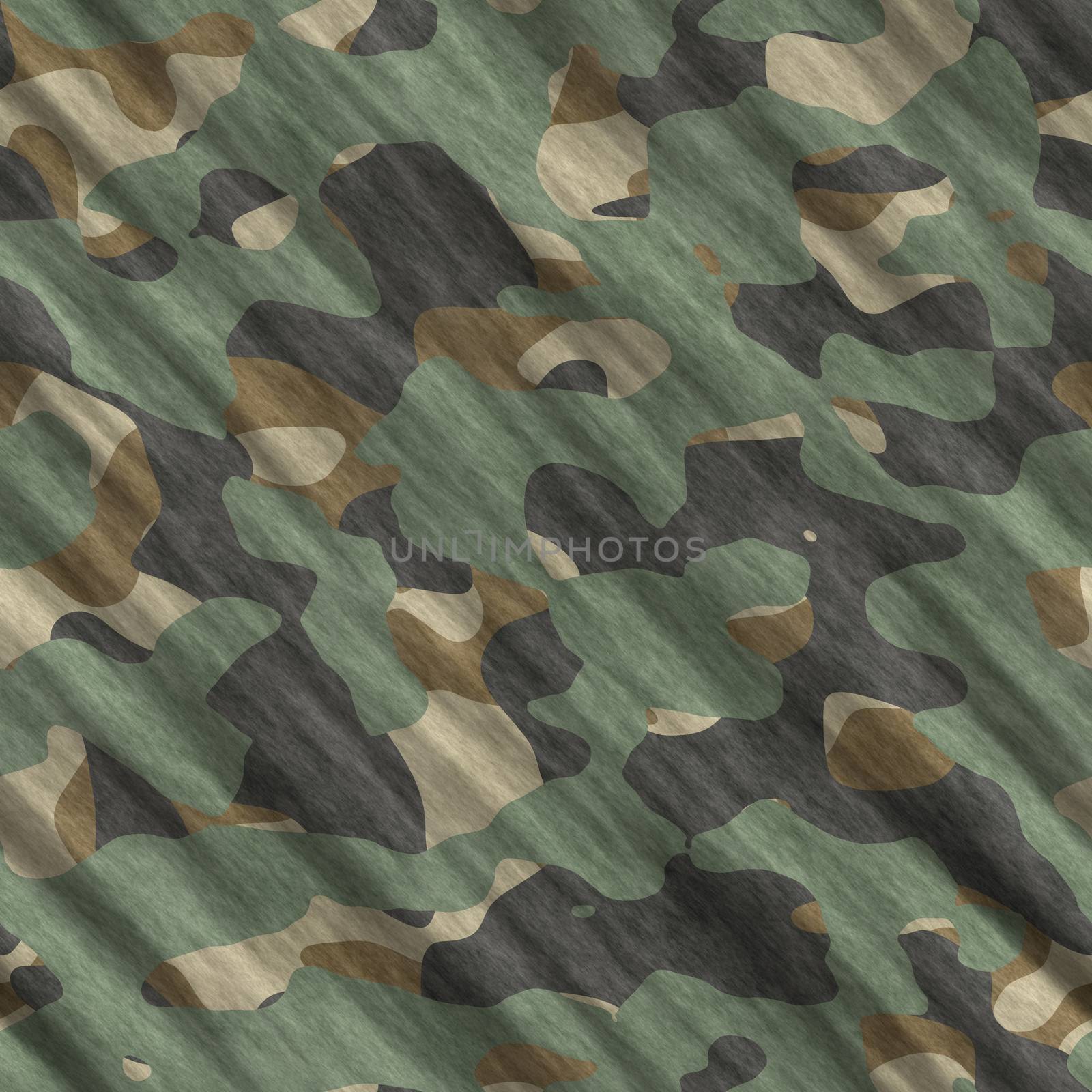 Camouflage pattern background seamless illustration. Classic clothing style masking camo repeat print. Green brown black olive colors forest texture by skrotov
