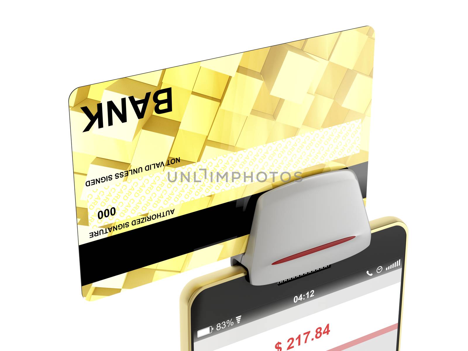 Paying with bank card on smartphone and credit card reader