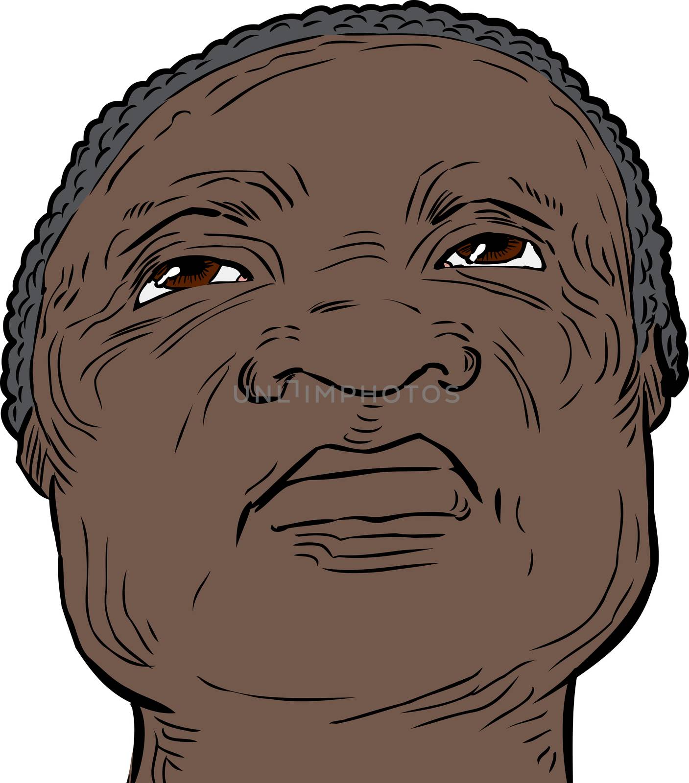 Low angle view on front of African senior man looking upward