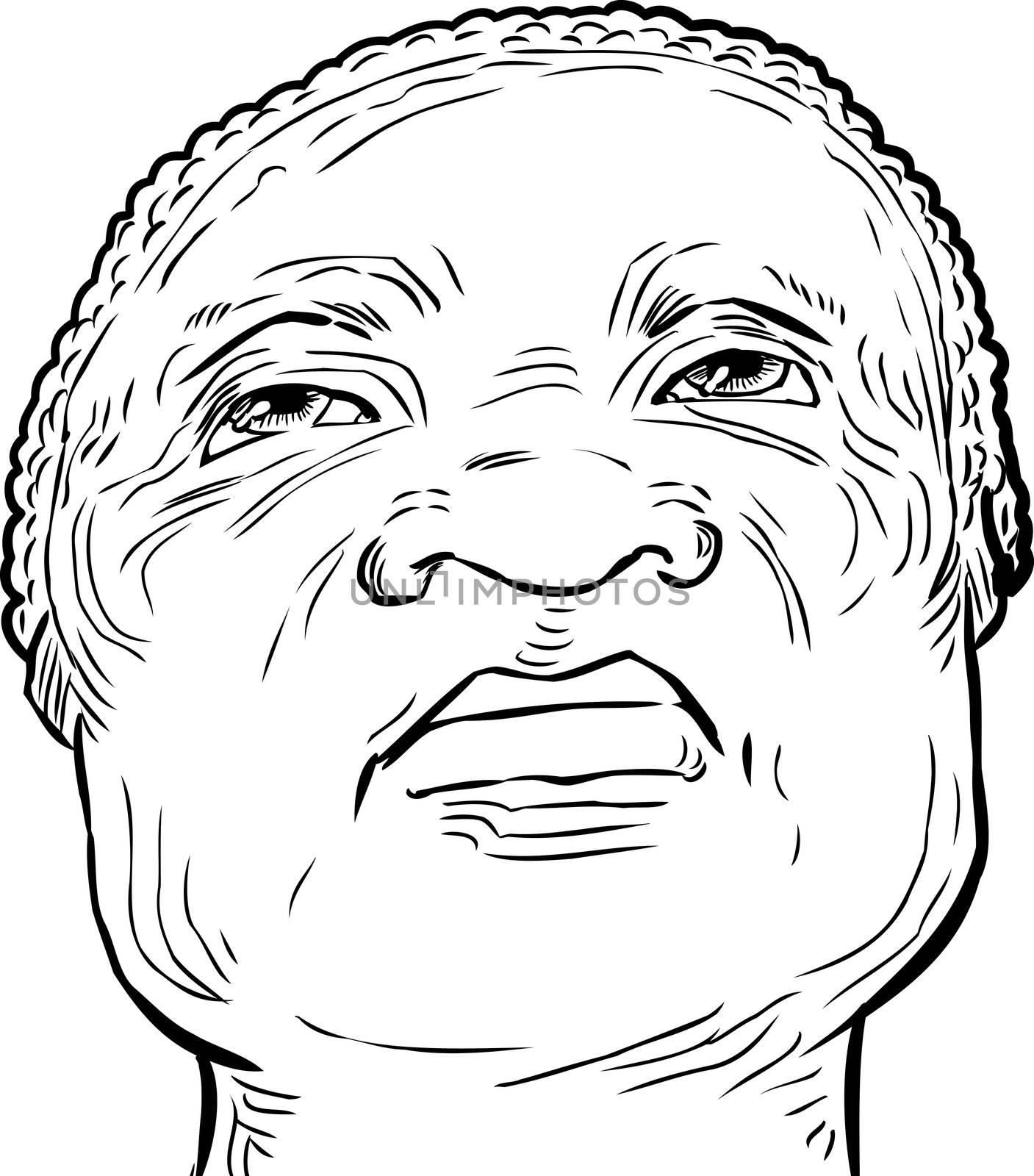Low angle outline illustration on front of senior man looking upward