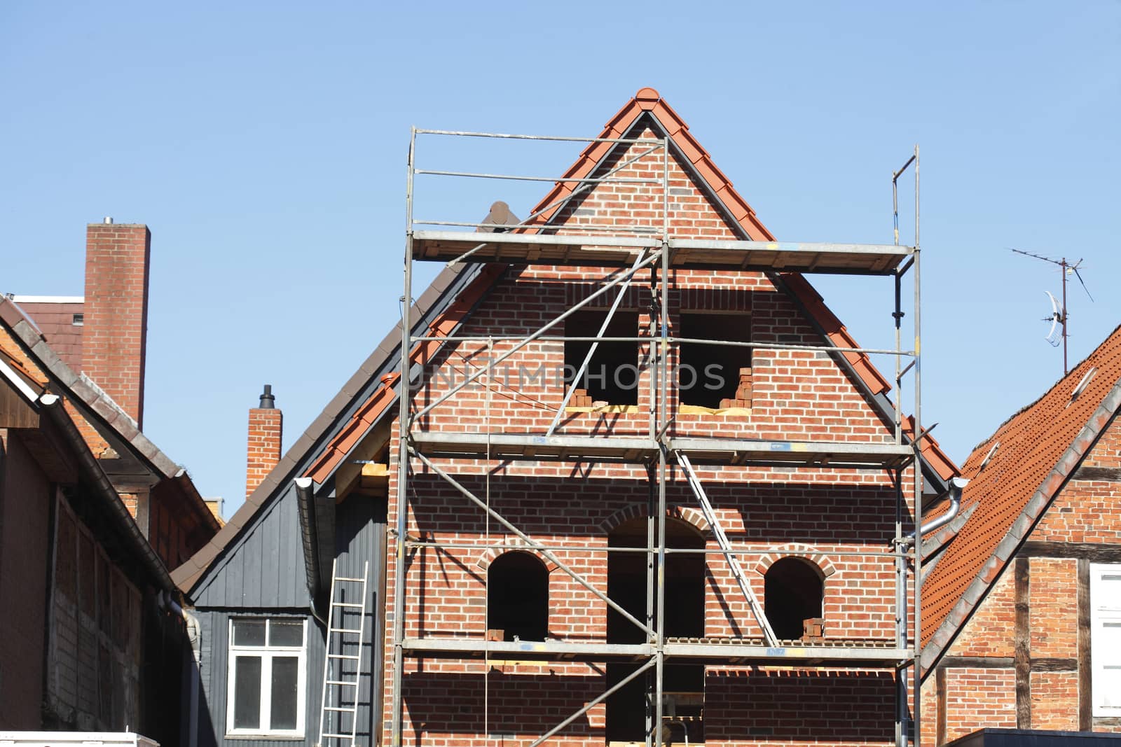 construction site on a new building house roof
