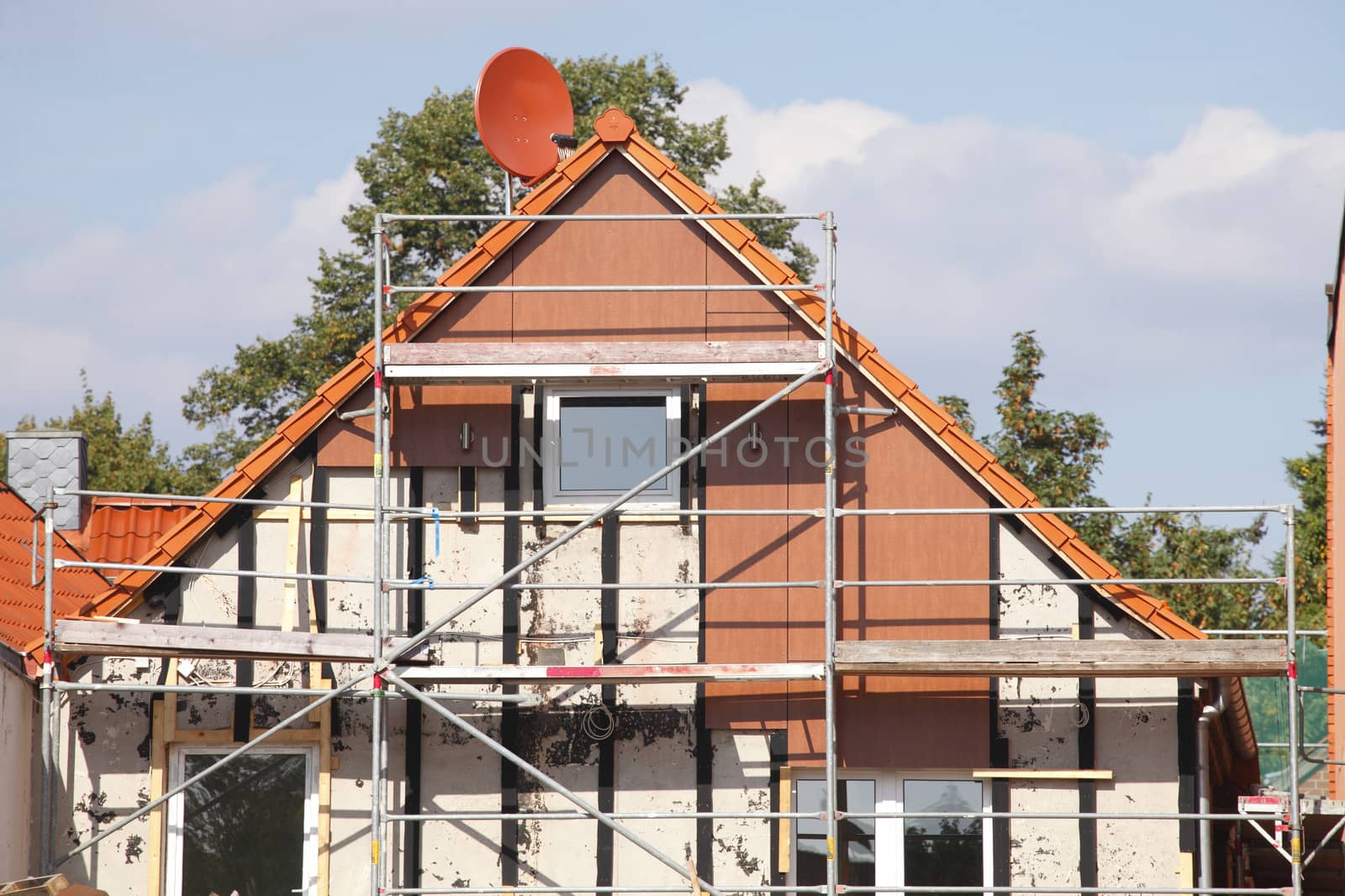 construction site on a new building house roof