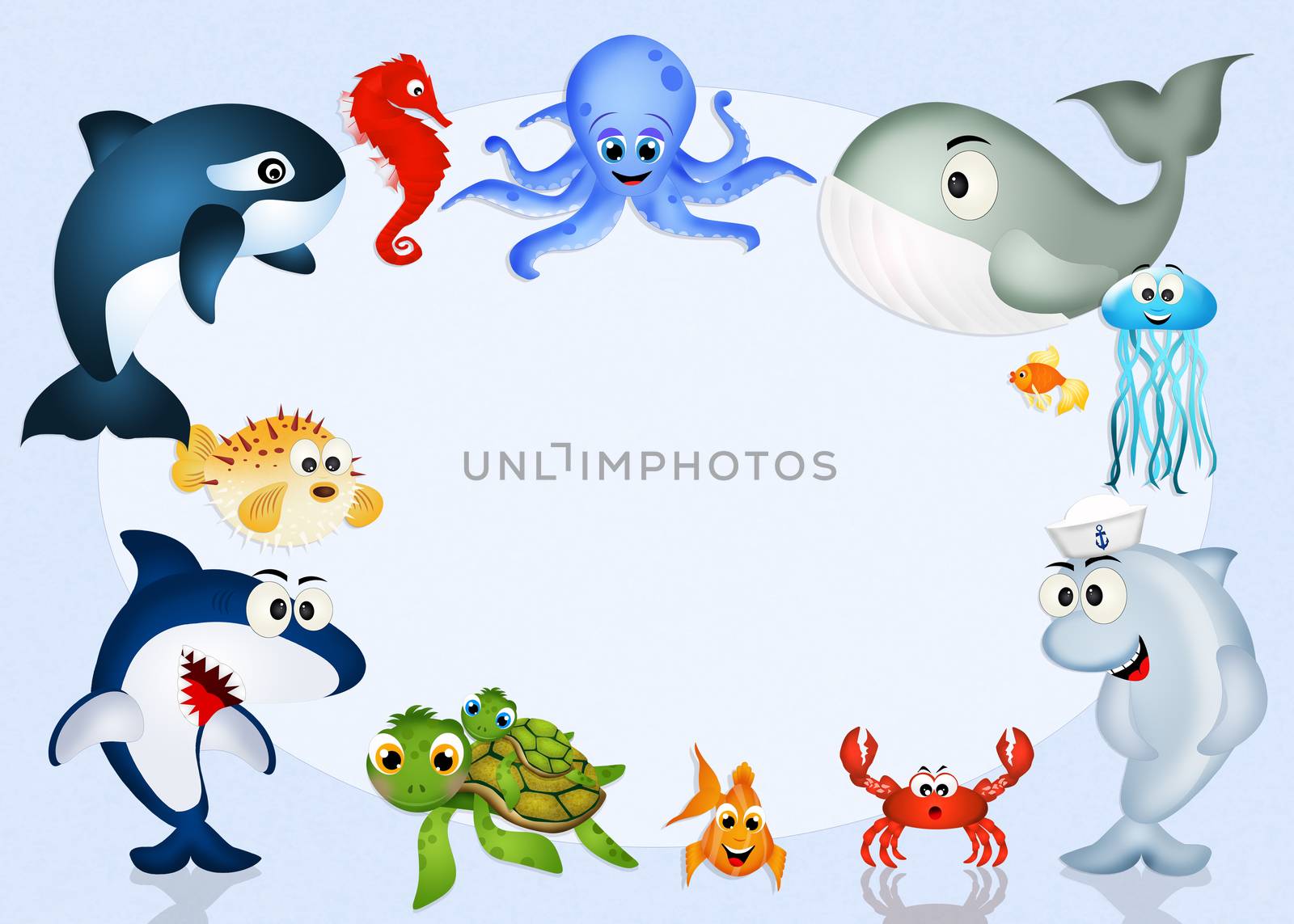 illustration of water animals in the ocean
