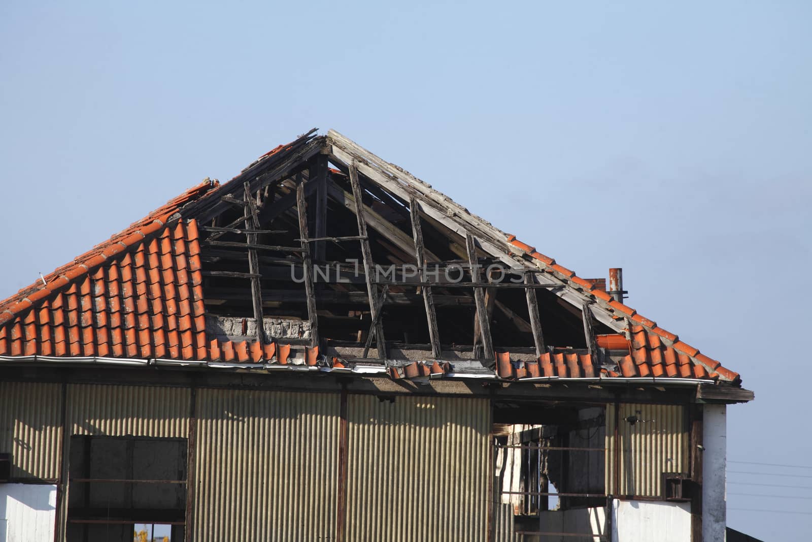Fire dameged House, roof