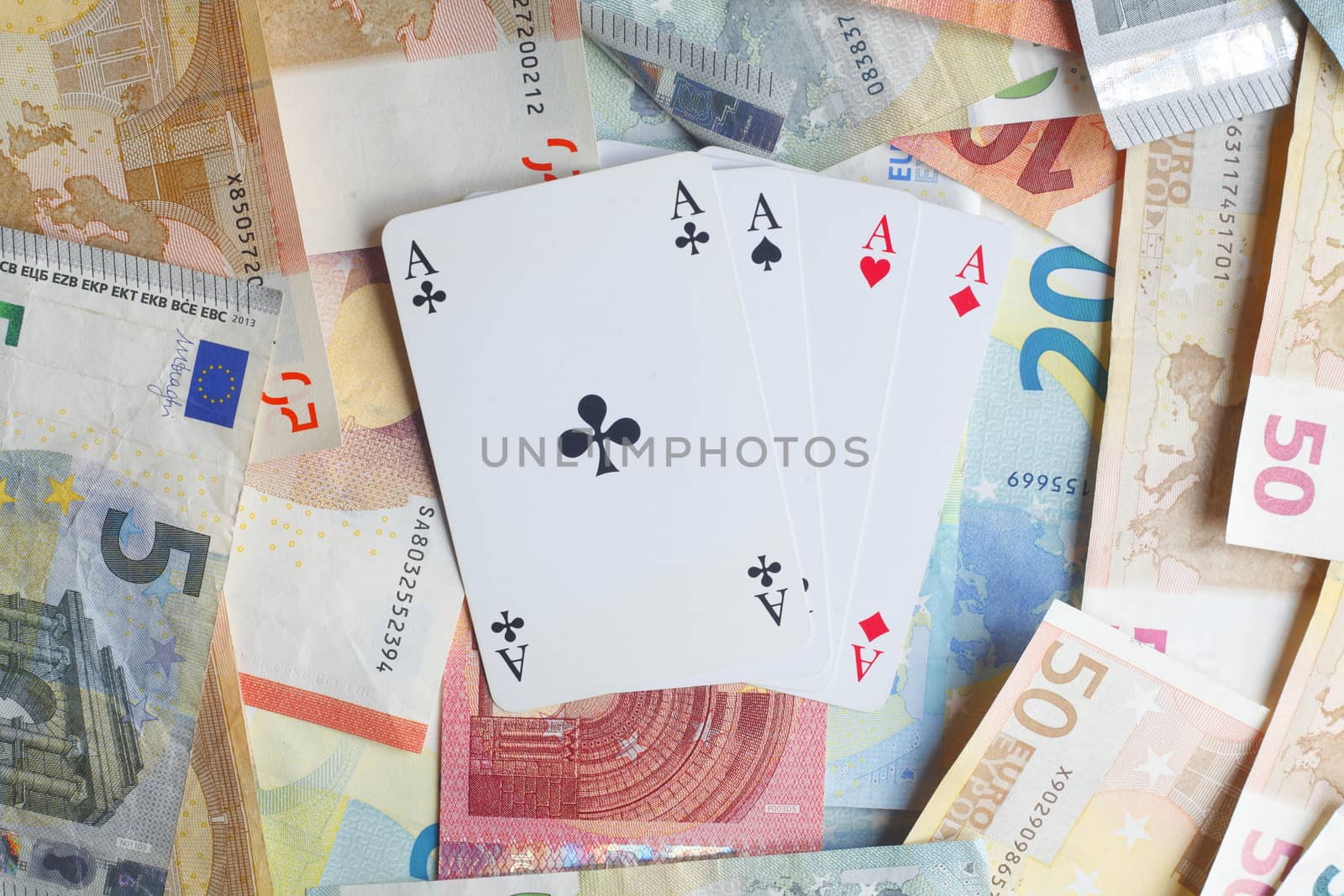 Euro  Bills and Card Game