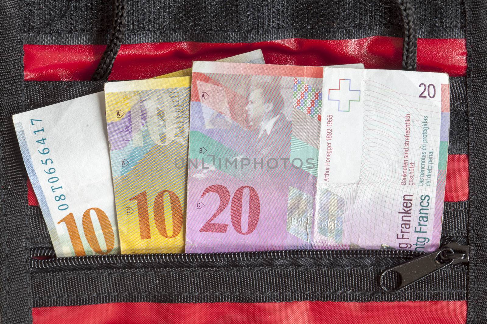 Swiss Frank  Bills in a Purse