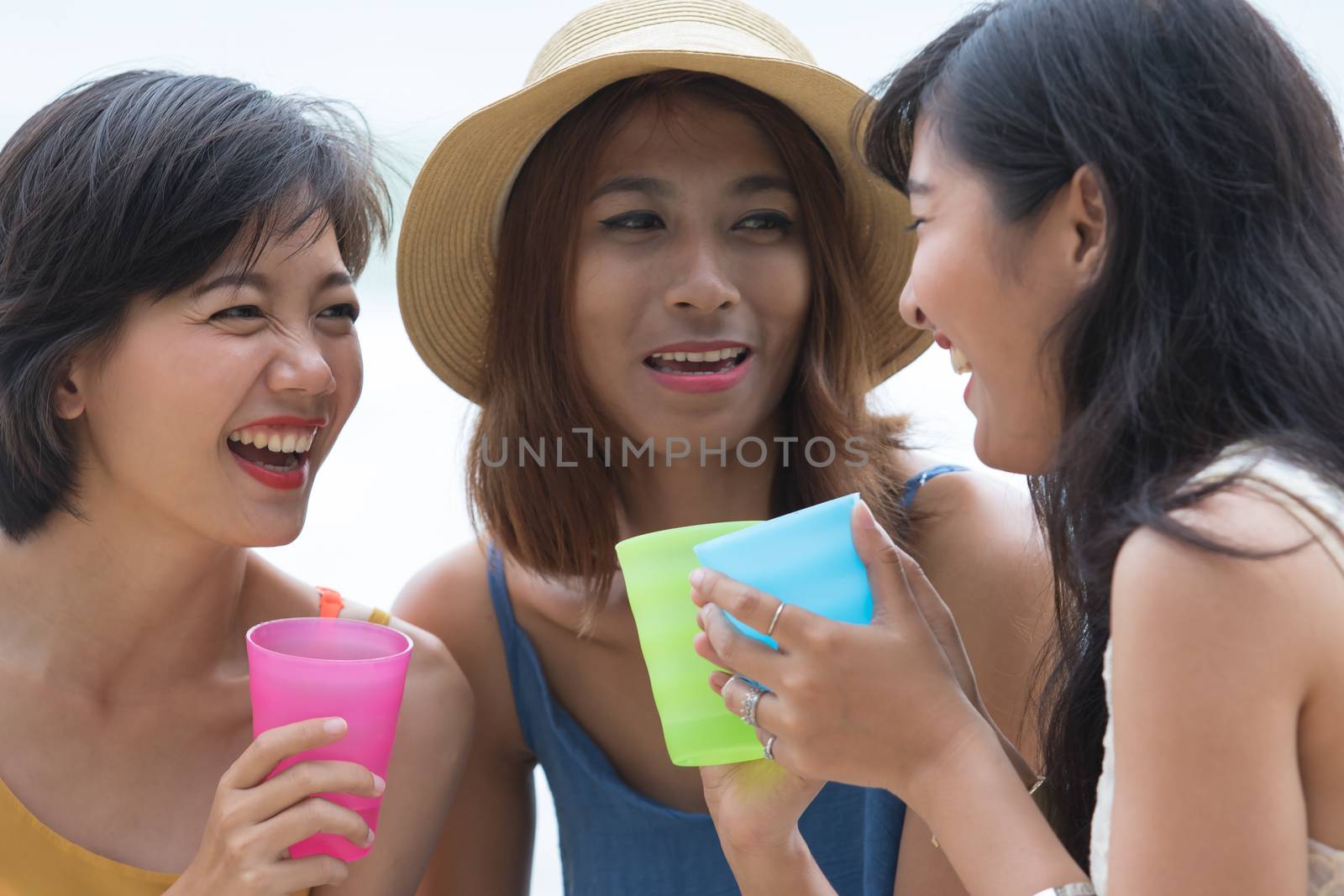 portrait of young woman happy face laughing and joyful emotion in no alcohol party talking 