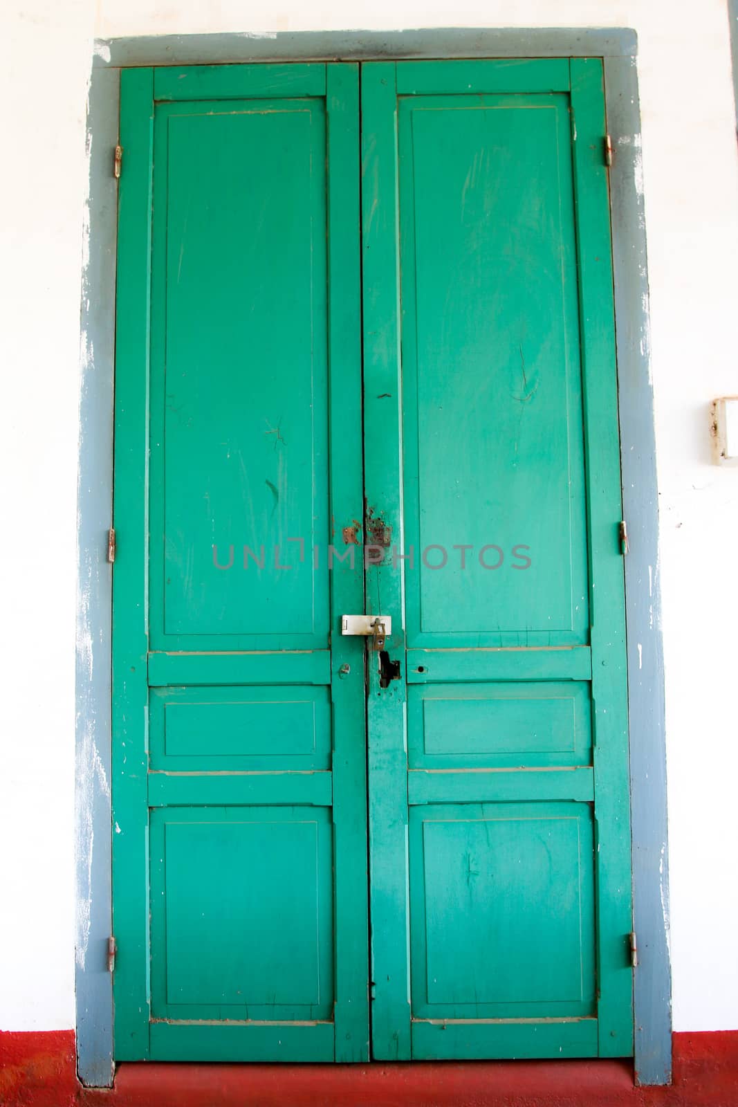 wooden Green retro door. Old architectural element. Vibrant colors. by N_u_T