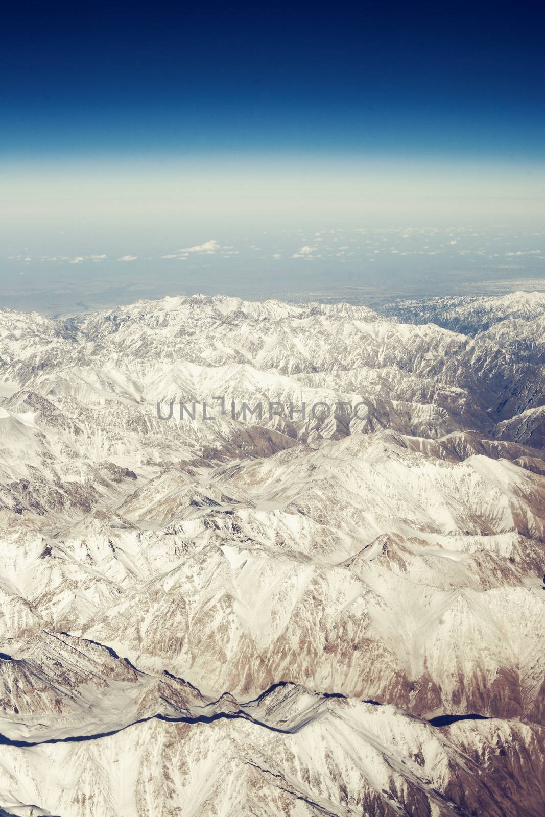 Himalayan mountains in range panorama aerial view