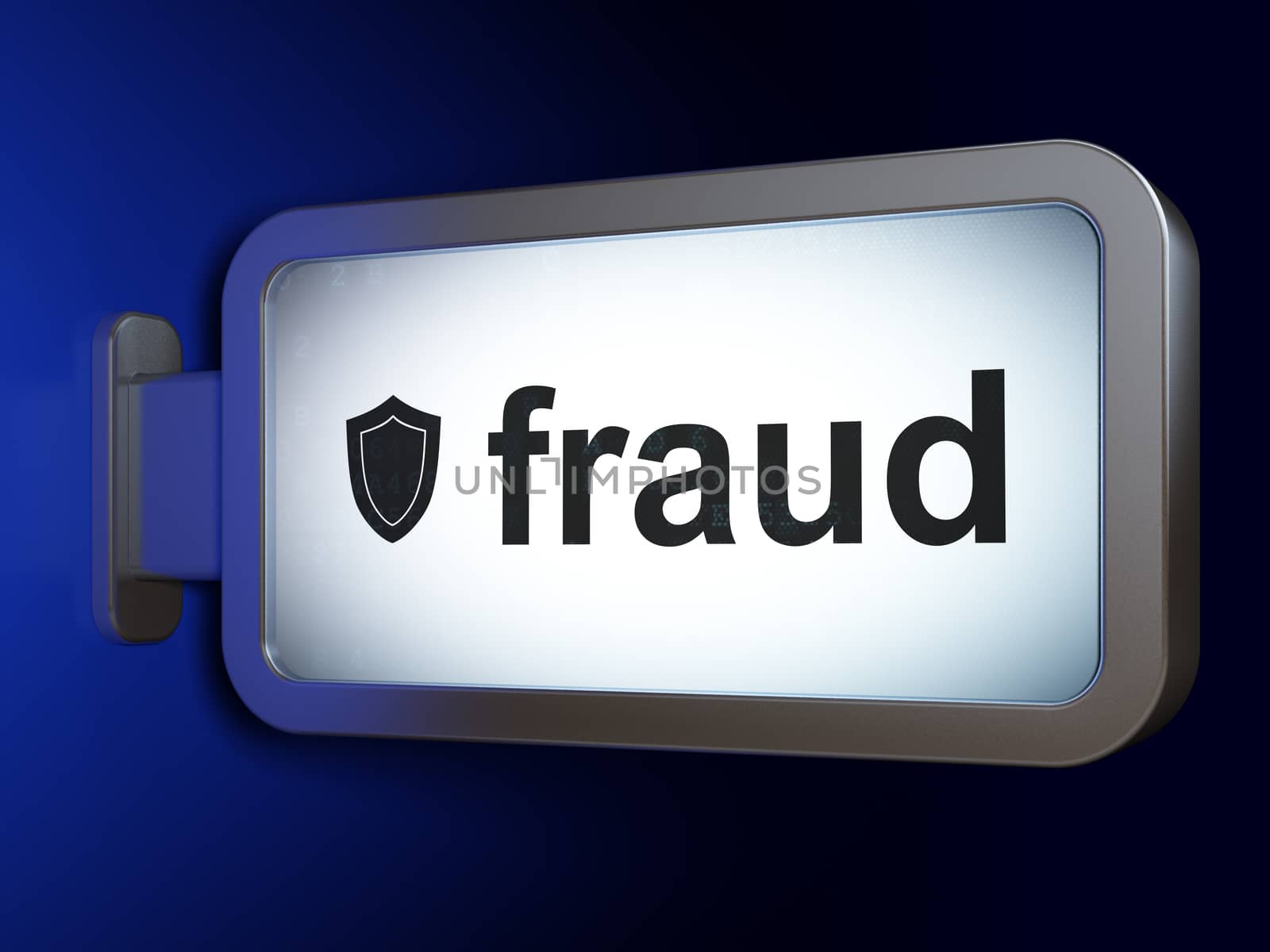 Security concept: Fraud and Shield on advertising billboard background, 3D rendering