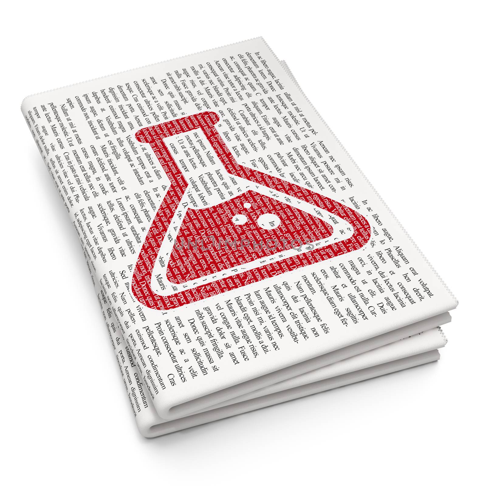 Science concept: Pixelated red Flask icon on Newspaper background, 3D rendering