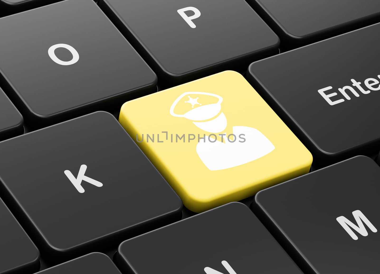 Law concept: computer keyboard with Police icon on enter button background, 3D rendering