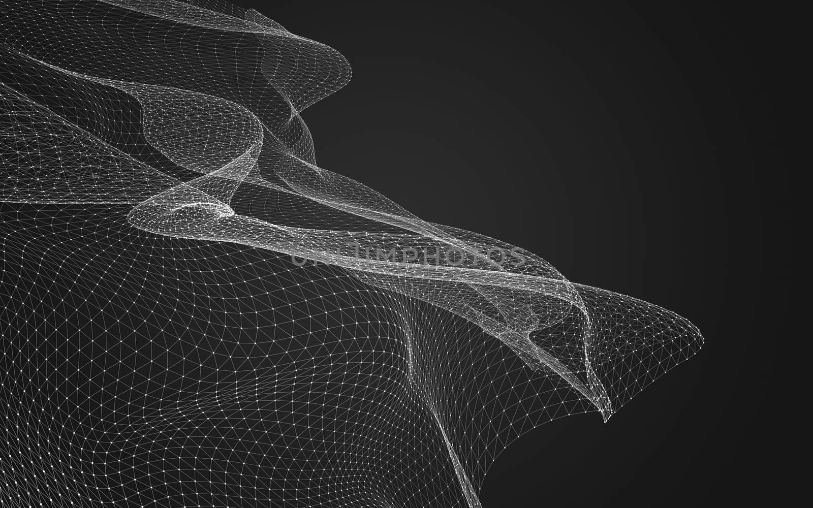 Abstract polygonal space low poly dark background with connecting dots and lines. Connection structure. 3d rendering