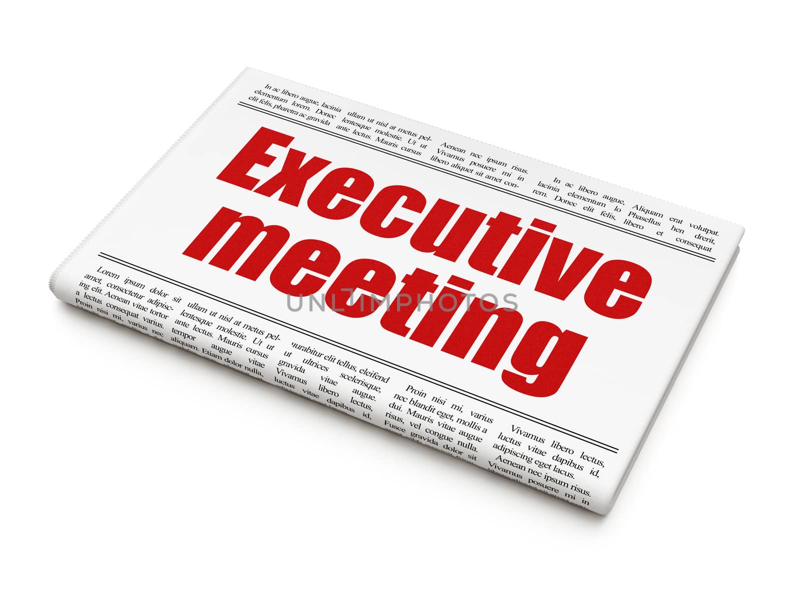 Business concept: newspaper headline Executive Meeting on White background, 3D rendering