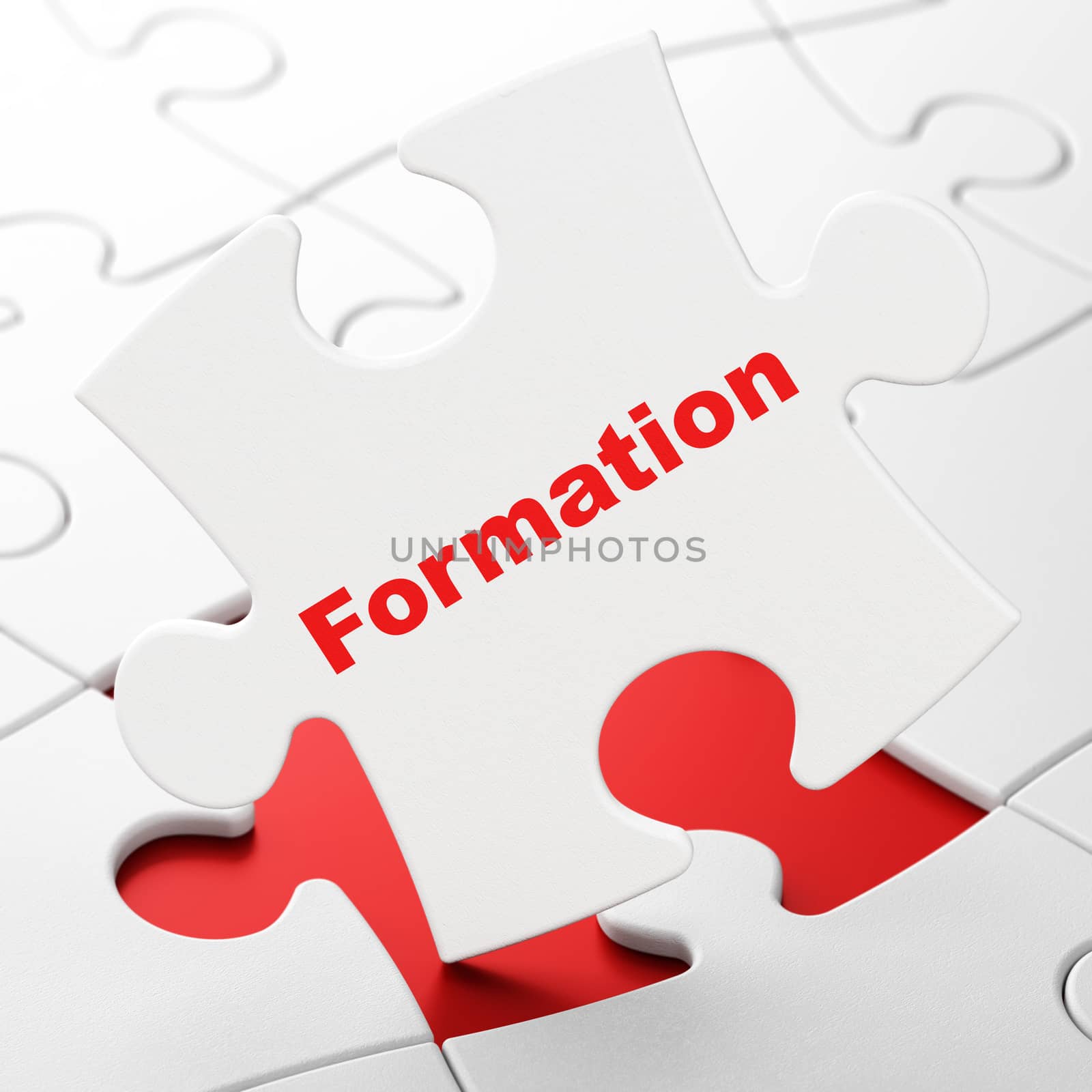 Learning concept: Formation on White puzzle pieces background, 3D rendering