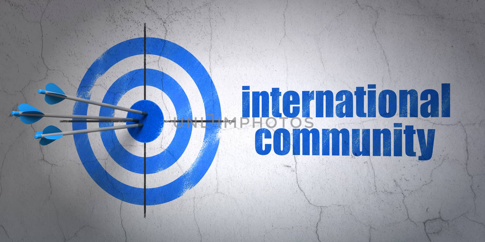 Political concept: target and International Community on wall background by maxkabakov